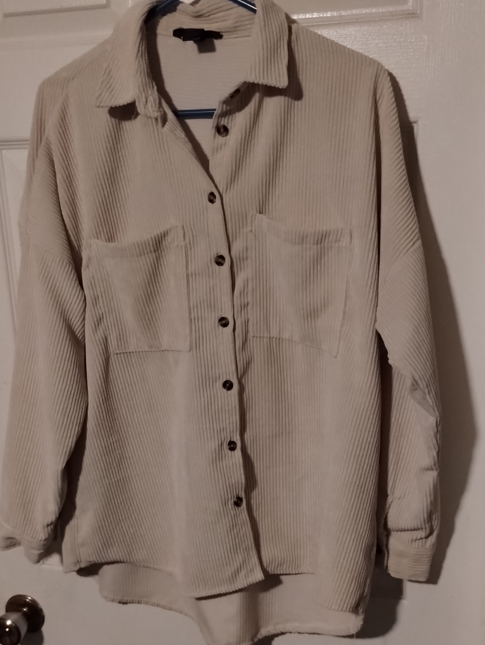 Cozy Beige Corduroy Oversized Button-Down Shacket.Small
